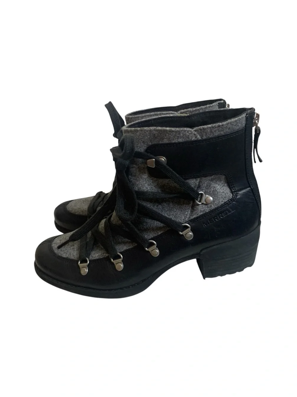NEW Merrell Shiloh II Warm Boots Black Gray Leather Wool Felt Ankle Booties 9
